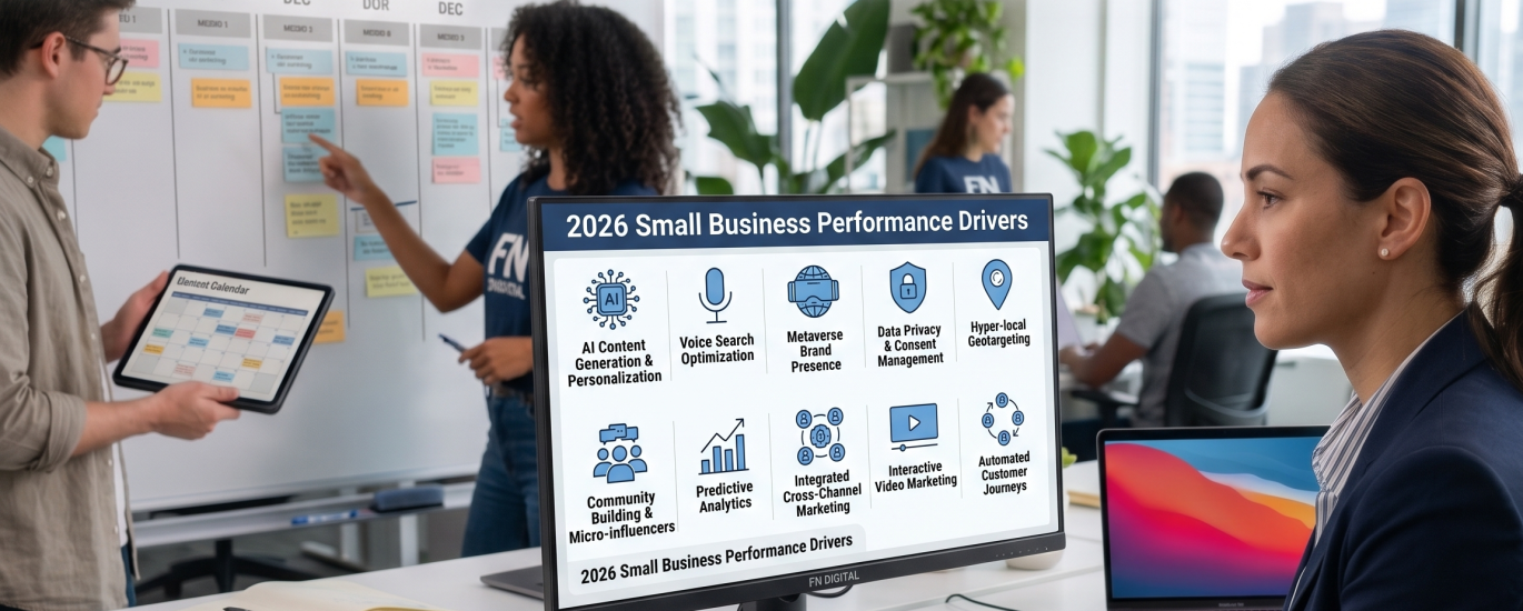 Top 10 digital marketing services for small businesses in 2026 including SEO, Google Ads, Meta Ads, website development, and social media marketing by FN Digital